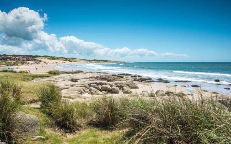 Punta del Diablo Beach, province Rocha "u2013 popular tourist site and fisherman's place in the Uruguay Coast